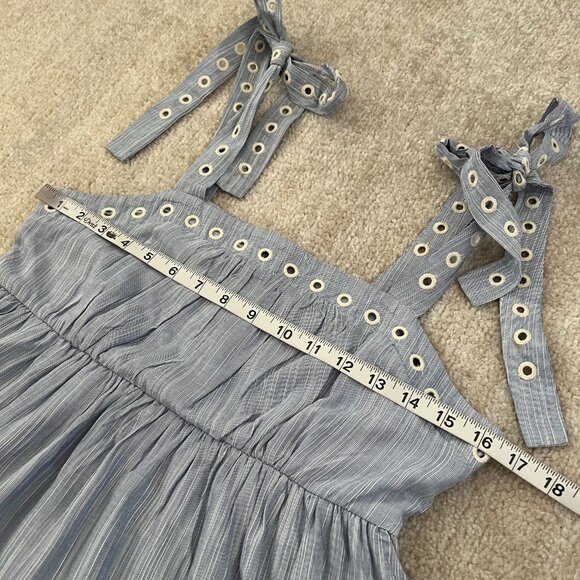 Francesca’s Mi Ami Blue White Eyelet Embroidered Mini Dress S With Bow Tie Strap - Picture 7 of 14